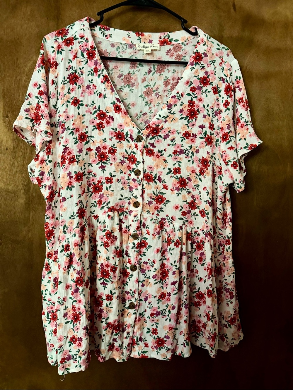 Indigo Rose Floral Button-Front Blouse - White